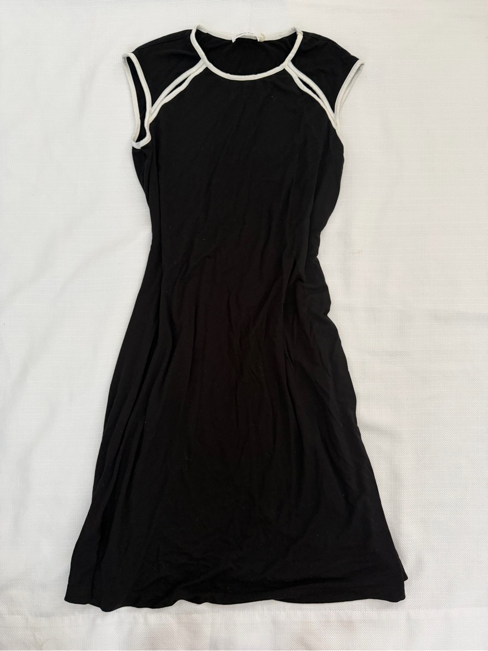 Black Sleeveless Midi Dress with White Trim